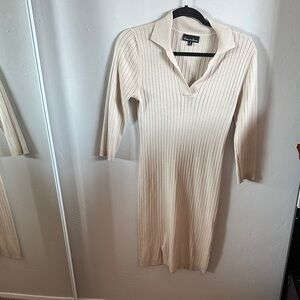 Chic Cream Ribbed Knit Dress